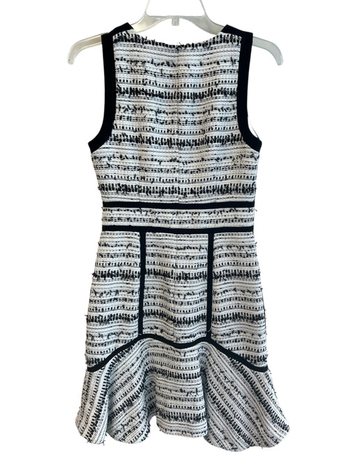 Rebecca Taylor Size 4 White & Black Polyester Blend V Neck Zip Front Tweed Dress White & Black / 4