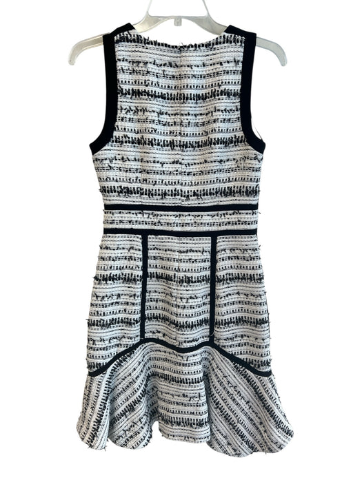 Rebecca Taylor Size 4 White & Black Polyester Blend V Neck Zip Front Tweed Dress White & Black / 4