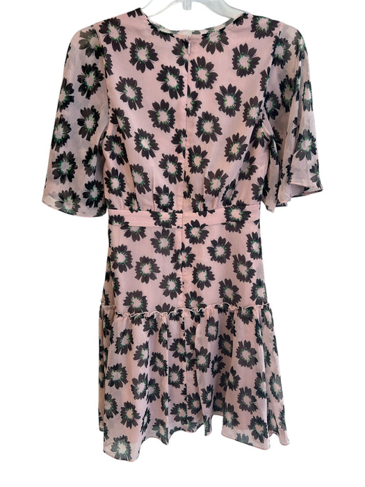 Ted Baker Size 1 Pink & Black Polyester Floral Mini V Neck 3/4 Sleeve Dress Pink & Black / 1