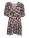 Ted Baker Size 1 Pink & Black Polyester Floral Mini V Neck 3/4 Sleeve Dress Pink & Black / 1