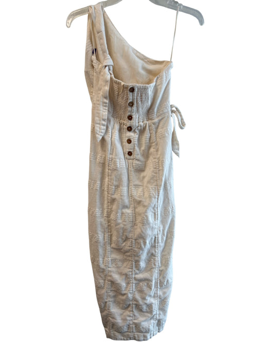 Free People Size Small Off White Cotton One Shoulder Back Buttons Dress Off White / Small