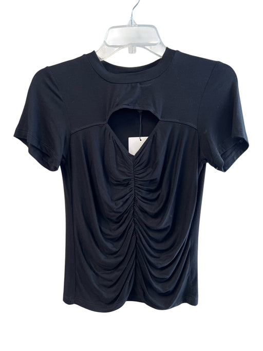 LNA Clothing Size XS Black Rayon Blend Short Sleeve Front Ruching Round Neck Top Black / XS