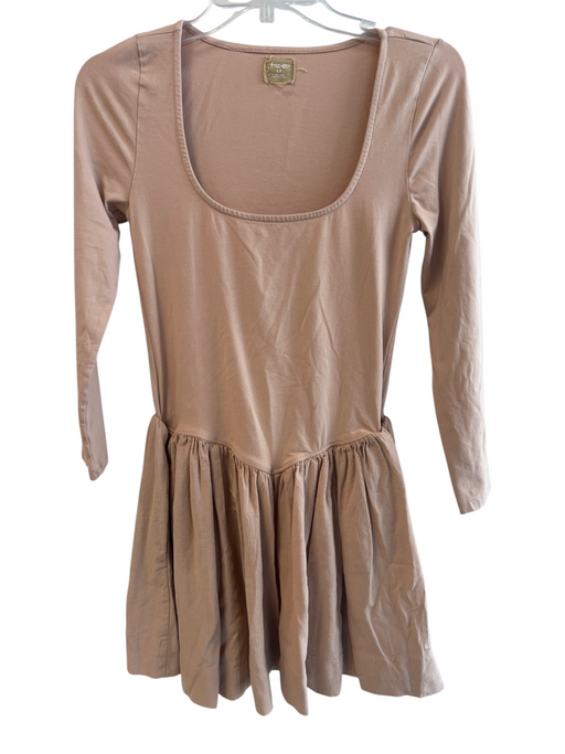 Free-est Size S Beige Cotton Blend Side Pockets Long Sleeve Ruffled Mini Dress Beige / S