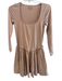 Free-est Size S Beige Cotton Blend Side Pockets Long Sleeve Ruffled Mini Dress Beige / S