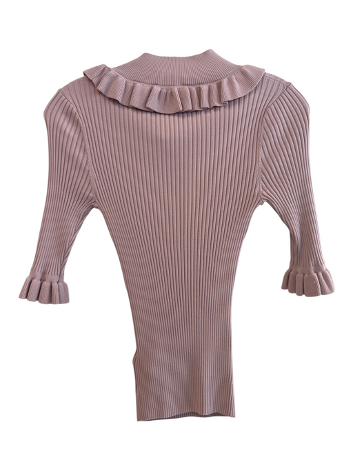 Ted Baker Size 2 Pink Viscose Blend Ruffle Detail 3/4 Sleeve Round Neck Top Pink / 2