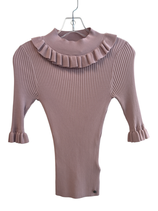 Ted Baker Size 2 Pink Viscose Blend Ruffle Detail 3/4 Sleeve Round Neck Top Pink / 2