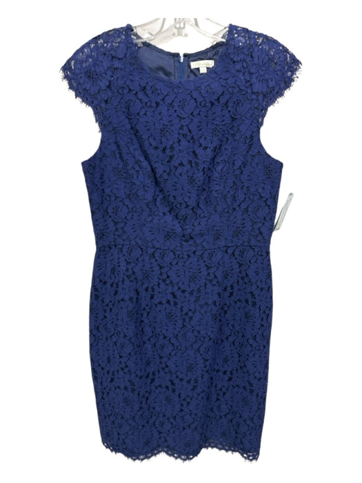Shoshanna Size 6 Blue Cotton & Nylon Floral Lace Cap Sleeve Back Zip Dress Blue / 6