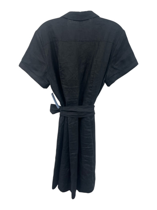 Hill House Size M Black Linen Short Sleeve Buttons Collar Mini Dress Black / M
