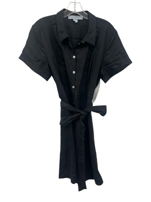 Hill House Size M Black Linen Short Sleeve Buttons Collar Mini Dress Black / M