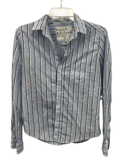 Frank & Eileen Size XS Blue & White Cotton Long Sleeve Stripe Buttons Blouse Top Blue & White / XS