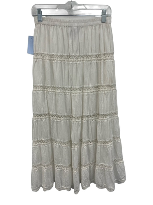 Cleobella Size S White Cotton Elastic Waist Crochet Lace Tiered Midi Skirt White / S