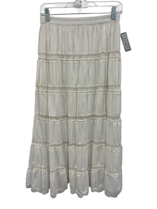 Cleobella Size S White Cotton Elastic Waist Crochet Lace Tiered Midi Skirt White / S
