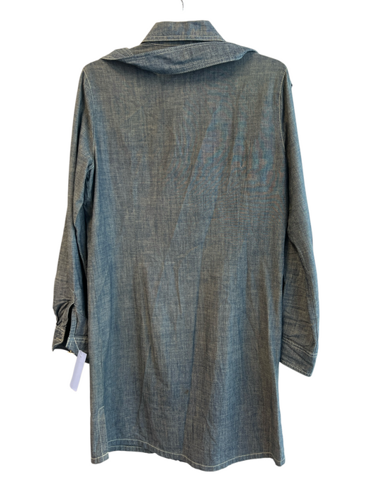 Tory Burch Size 8 Blue Green Cotton Long Sleeve Gold Hardware Waist tie Dress Blue Green / 8