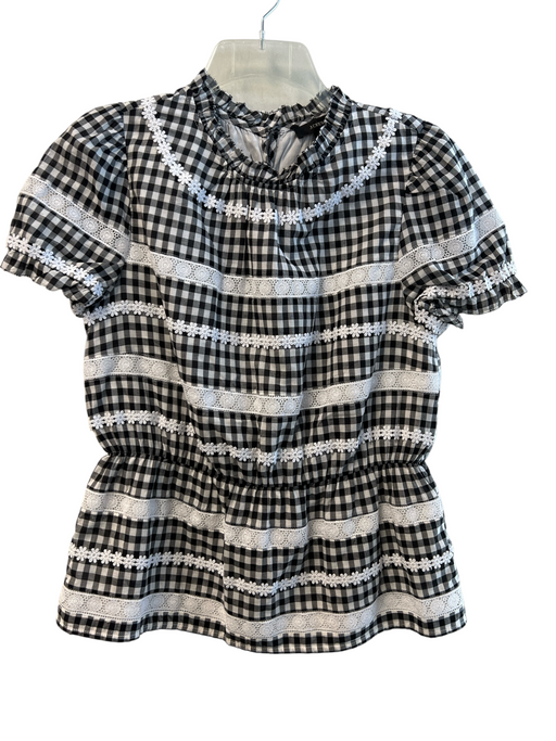 J Crew Size XS Black & White Cotton Lace Detail Gingham Key Hole back Top Black & White / XS