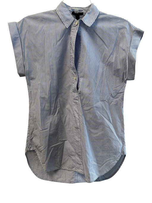 J Crew Size 2 Blue & White Cotton Cap Sleeve Striped Collar Button Down Top Blue & White / 2