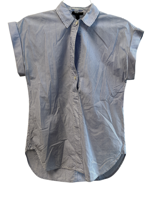 J Crew Size 2 Blue & White Cotton Cap Sleeve Striped Collar Button Down Top Blue & White / 2