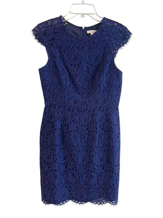 Shoshanna Size 6 Blue Cotton Blend Cap Sleeve Lace Overlay Round Neck Dress Blue / 6