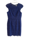 Shoshanna Size 6 Blue Cotton Blend Cap Sleeve Lace Overlay Round Neck Dress Blue / 6