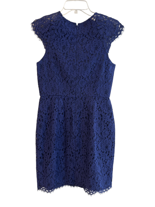Shoshanna Size 6 Blue Cotton Blend Cap Sleeve Lace Overlay Round Neck Dress Blue / 6