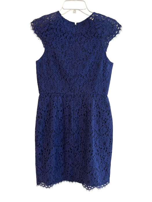 Shoshanna Size 6 Blue Cotton Blend Cap Sleeve Lace Overlay Round Neck Dress Blue / 6