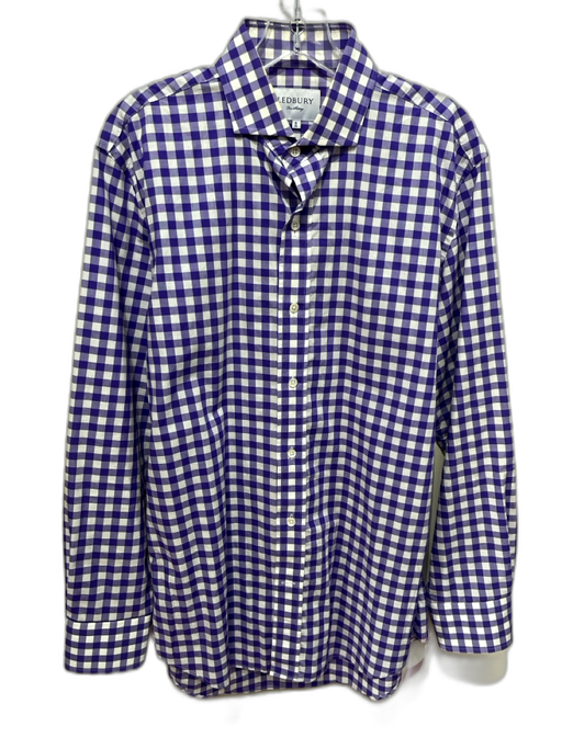 Ledbury Size 16 Purple & White Cotton Gingham Button up Men's Long Sleeve Shirt Purple & White / 16