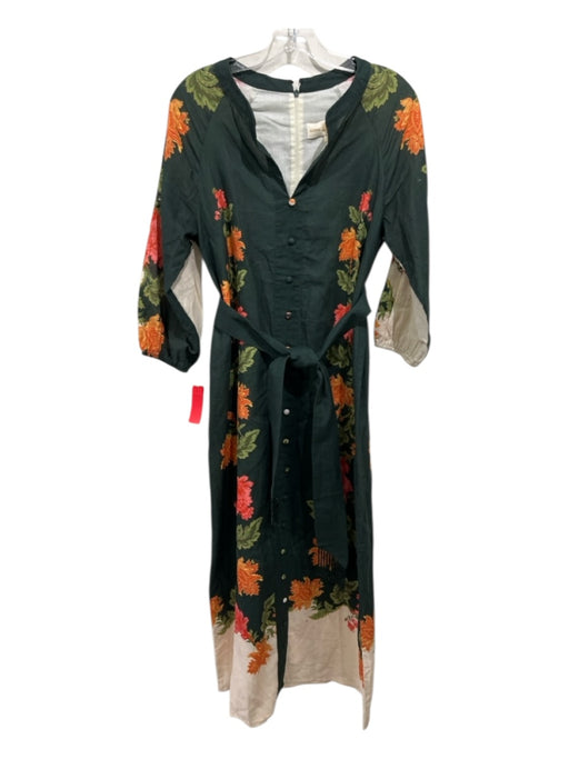 Anna Cate Size Small dark green, orange, multi Cotton & Linen Blend Floral Dress dark green, orange, multi / Small