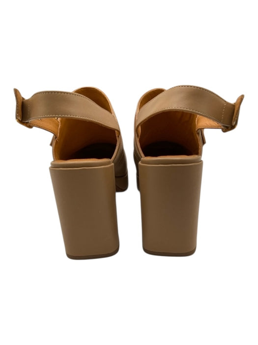 Sezane Shoe Size 41 Tan Brown Leather Slingbacks Block Heel Buckle Detail Pumps Tan Brown / 41