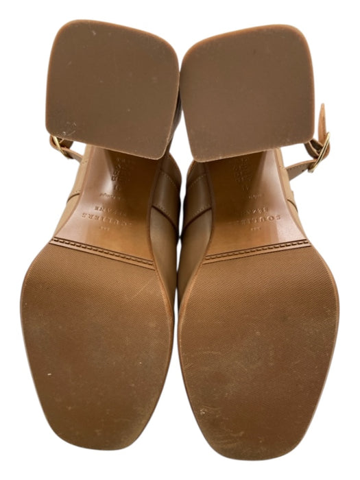 Sezane Shoe Size 41 Tan Brown Leather Slingbacks Block Heel Buckle Detail Pumps Tan Brown / 41