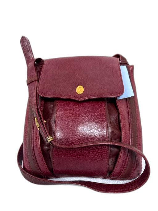 Must de Cartier Wine Red Grain Leather Crossbody Flap Gold Logo Vintage Bag Wine Red / Small