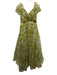 Theia Size 6 Yellow & Green Polyester Cap Sleeve Floral Print Glitter Gown Yellow & Green / 6