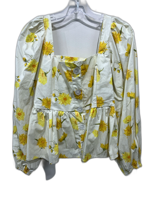 The Lulo Project Size S White, Yellow & Green Cotton Blend Flowers Top White, Yellow & Green / S