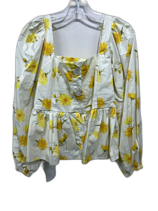 The Lulo Project Size S White, Yellow & Green Cotton Blend Flowers Top White, Yellow & Green / S