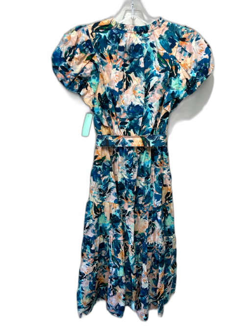 Ulla Johnson Size s / 4 Blue, Orange & Multi Cotton Abstract Print Belted Dress Blue, Orange & Multi / s / 4
