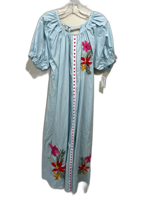 Fanm Mon Size S Light Blue & Multi Cotton Embroidered Flowers Dots Dress Light Blue & Multi / S