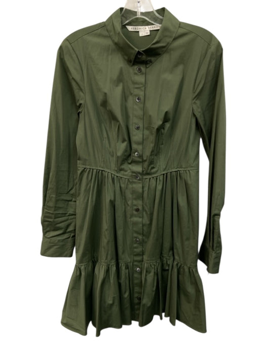 Veronica Beard Size 6 Army Fatigue Green Cotton Blend Long Sleeve Gathered Dress Army Fatigue Green / 6