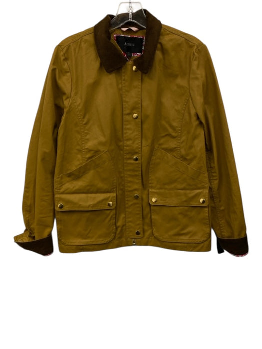 J Crew Size Small Tan & Brown Cotton Long Sleeve Button & Zip Front Waxed Jacket Tan & Brown / Small