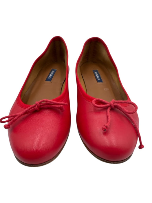 Margaux Shoe Size 40.5 Red Leather Round Toe Bow Detail Ballet Flats Red / 40.5