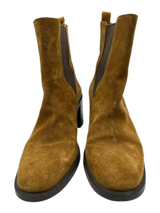 Sezane Shoe Size 41 Tan & Brown Leather Suede Elastic Block Heel Booties Tan & Brown / 41