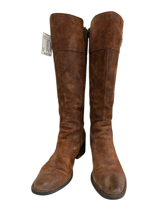 Born Shoe Size 9 Brown Leather Upper Round Toe Side Zip Block Heel Boots Brown / 9