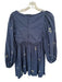 Mable Size S Navy & Tan Cotton Long Balloon Sleeve Embroidered Flowers Dress Navy & Tan / S