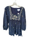 Mable Size S Navy & Tan Cotton Long Balloon Sleeve Embroidered Flowers Dress Navy & Tan / S