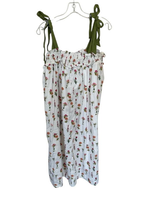 Buru Size S/M Green & Pink Cotton Tie Straps Botanical smocked neckline Dress Green & Pink / S/M
