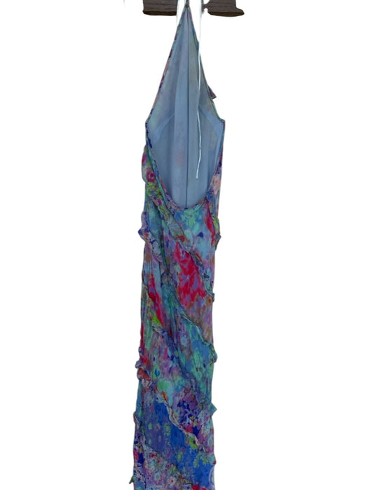 Zara Size XS Blue & Purple Polyester Halter Neck Water Color Ruffles Maxi Dress Blue & Purple / XS