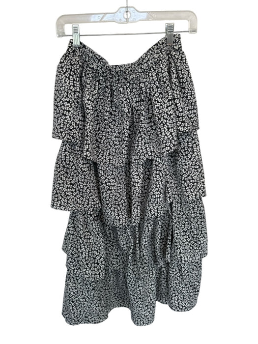 skies are blue Size S White & Black Polyester Elastic Waist Flowers Tiered Skirt White & Black / S