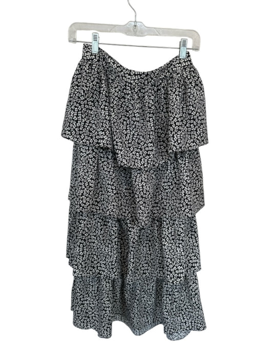 skies are blue Size S White & Black Polyester Elastic Waist Flowers Tiered Skirt White & Black / S