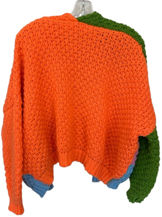 Karlie Size S Orange & Multi Acrylic Chunky Knit Color Block Open Front Sweater Orange & Multi / S