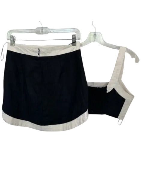 7 For All Mankind Size S Black & Cream Linen Blend High Waist Cropped Skirt Set Black & Cream / S