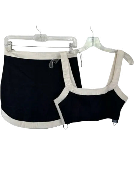 7 For All Mankind Size S Black & Cream Linen Blend High Waist Cropped Skirt Set Black & Cream / S