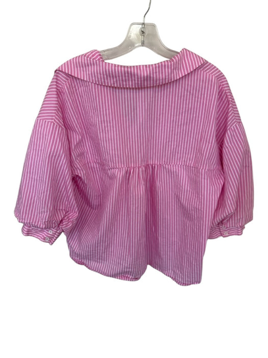 English Factory Size S Pink & White Cotton Long Balloon Sleeve Striped Top Pink & White / S
