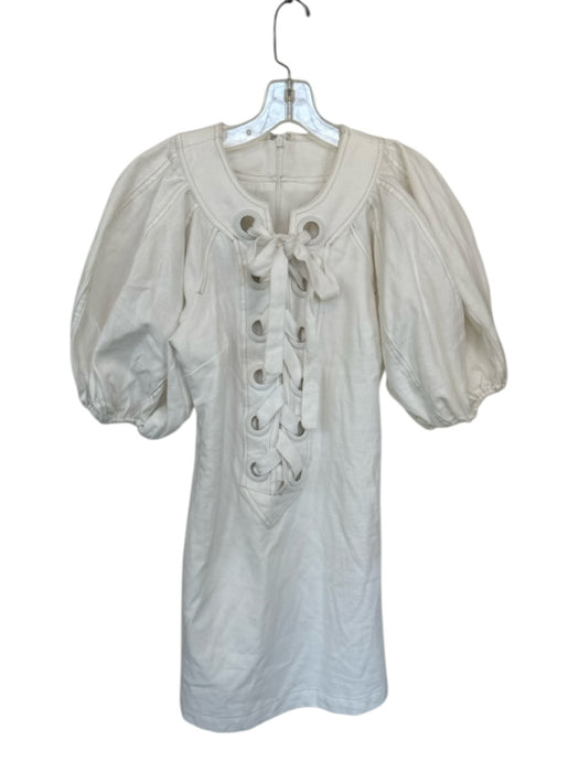 English Factory Size Est S White Cotton Blend 3/4 Balloon Sleeve Back Zip Dress White / Est S